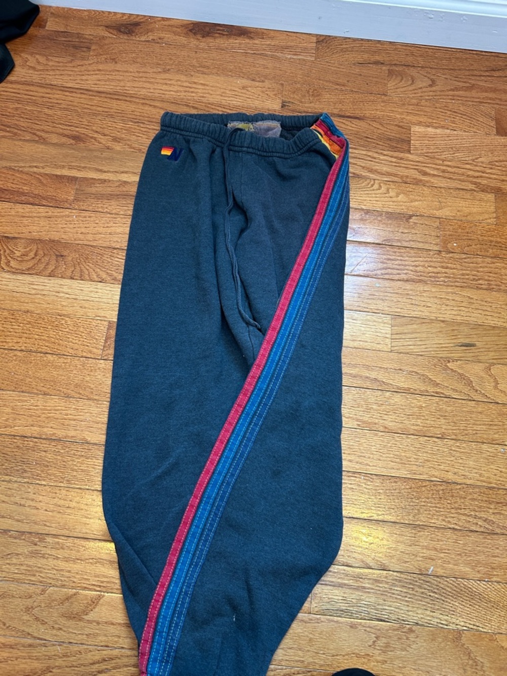 Aviator Nation Black Sweatpants with Red and Blue Side Stripes